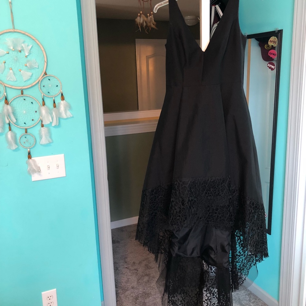 Black Prom Dress with Crochet Detailing